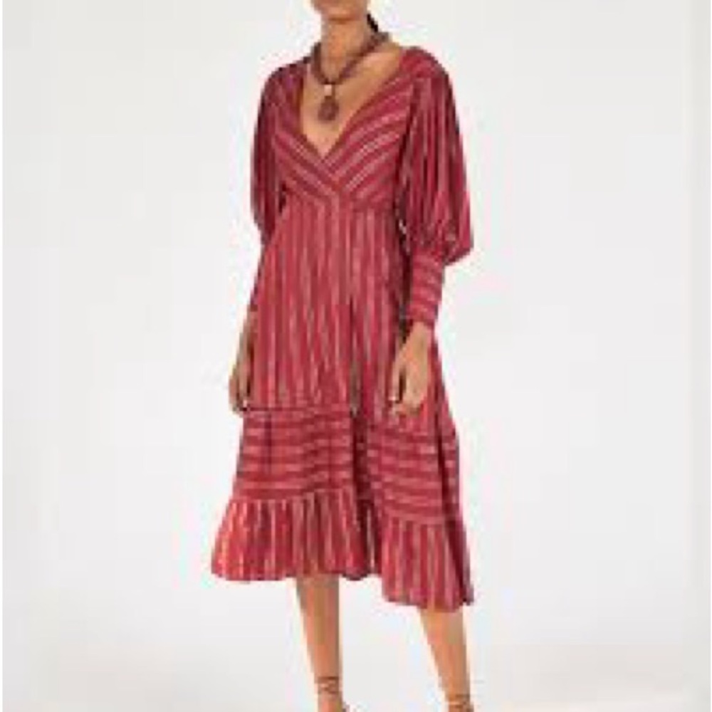 Farm Rio red and gold stripped wrap dress - size XL